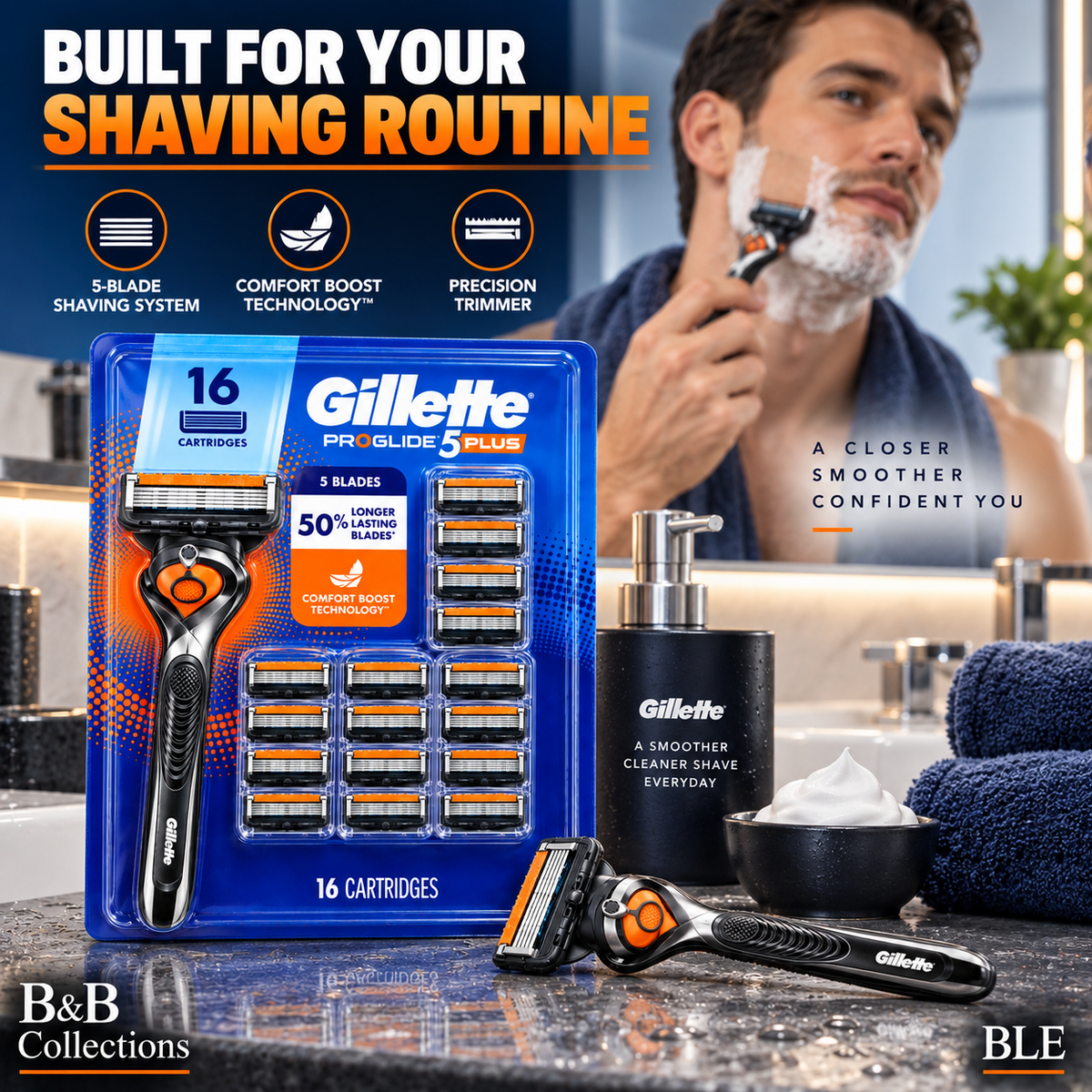 Gillette ProGlide 5 Plus Men’s Razor with 16 Cartridges, 5-Blade Shaving System, Comfort Boost Technology & Precision Trimmer