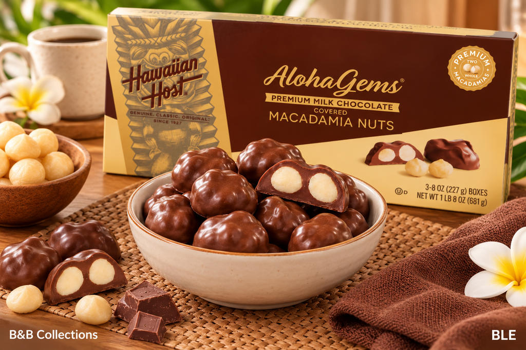 Hawaiian Host Aloha Gems Milk Chocolate Covered Macadamia Nuts, 8 oz Each, 3-Pack (24 oz Total), Premium Hawaiian Chocolate Candy, 42 Pieces