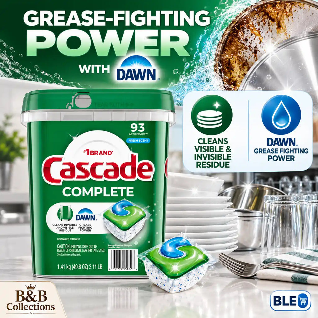Cascade Complete ActionPacs Dishwasher Detergent with Dawn, Fresh Scent, 93 Count, 49.8 oz