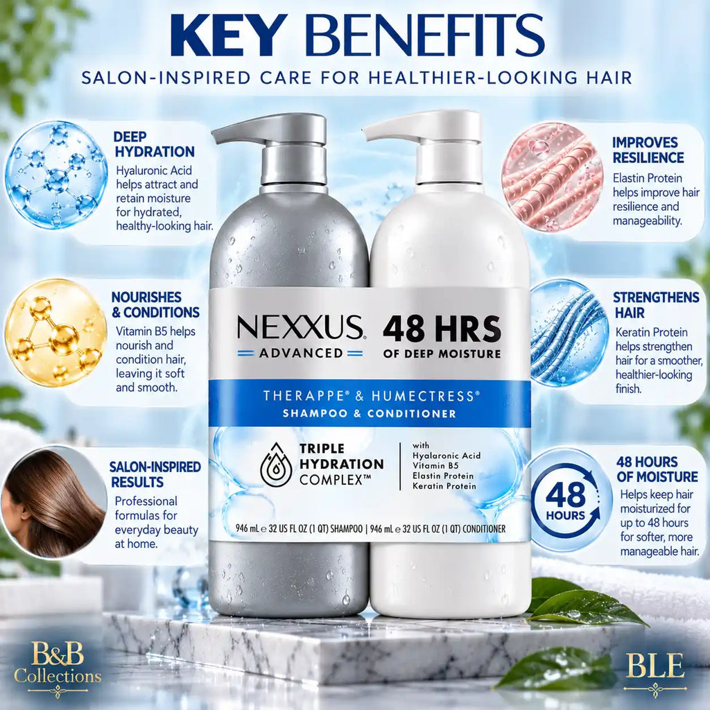 Nexxus Advanced Therappe & Humectress Shampoo and Conditioner Set, Triple Hydration Complex with Hyaluronic Acid, Vitamin B5, Elastin & Keratin Protein, 48-Hour Deep Moisture, 32 fl oz Each, 2-Pack