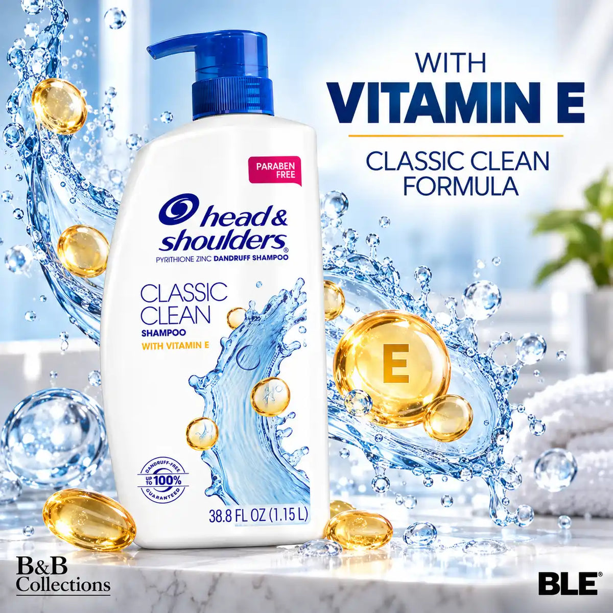 Head & Shoulders Classic Clean Anti-Dandruff Shampoo with Vitamin E, Paraben-Free, Daily Scalp Care, 38.8 fl oz (1.15 L)