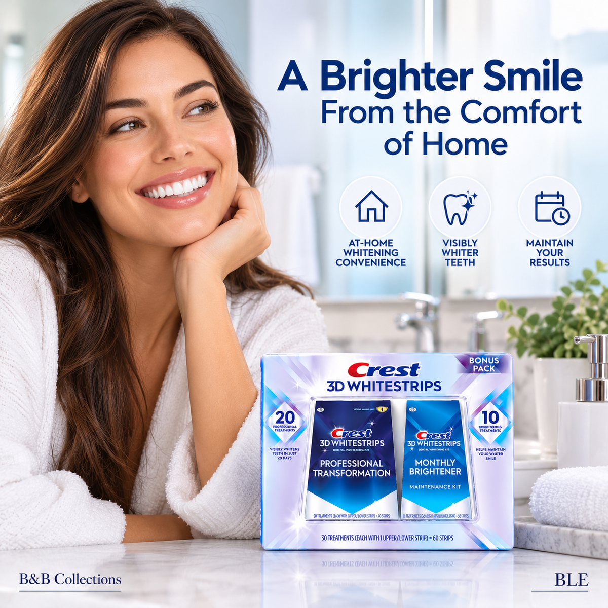 Crest 3D Whitestrips Professional Transformation Teeth Whitening Kit, 20 Treatments + 10 Monthly Brightener Treatments