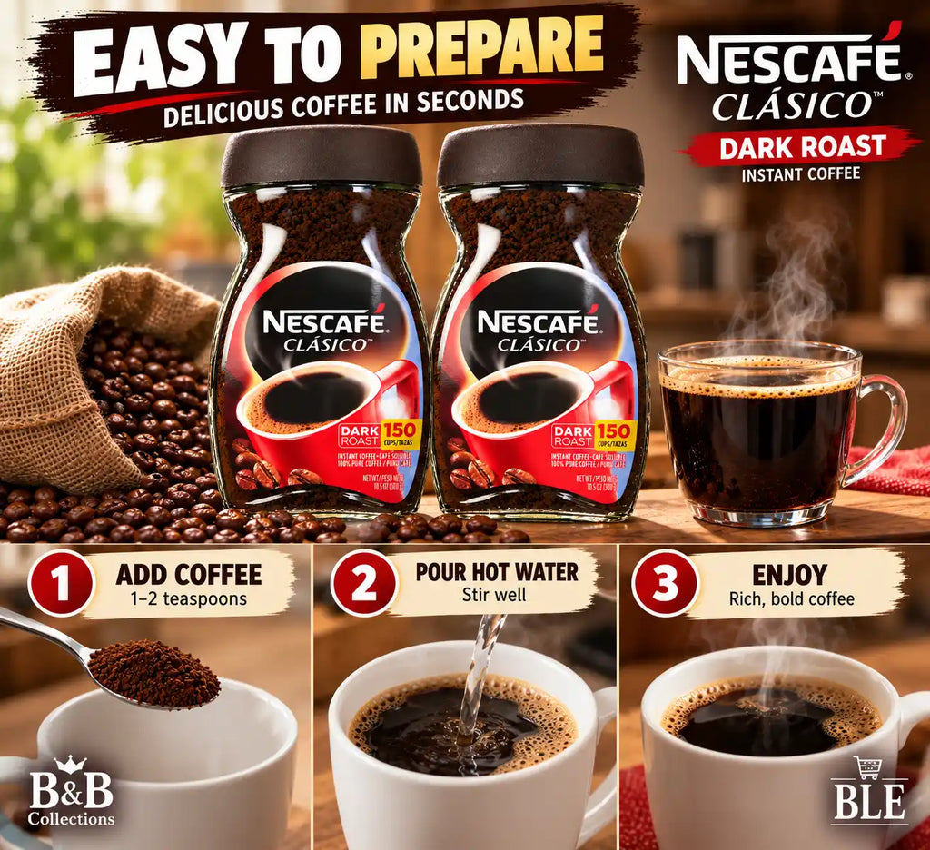 NESCAFÉ CLÁSICO Dark Roast Instant Coffee, 10.5 oz Jars, 2 Pack, 21 oz Total, Makes Up to 300 Cups