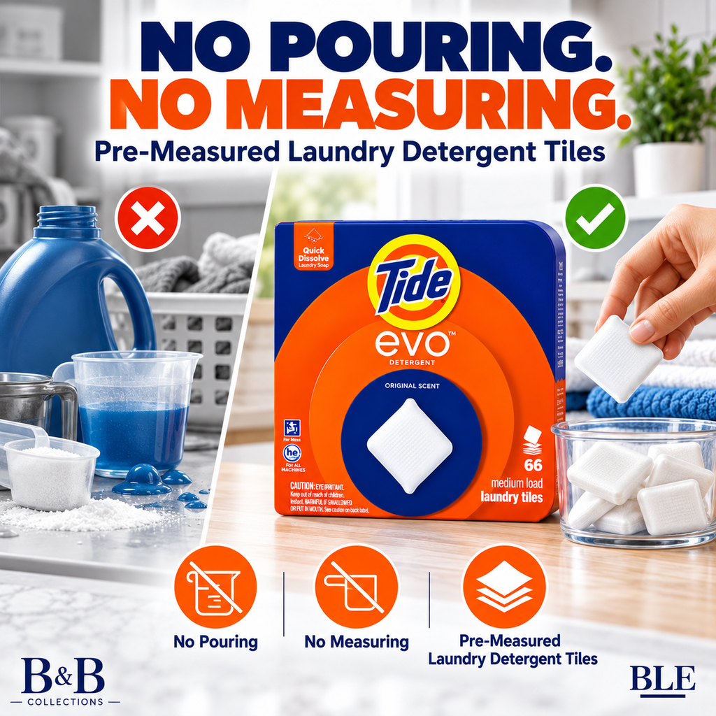 Tide evo Laundry Detergent Tiles, Original Scent, Quick Dissolve, HE Compatible, Medium Loads, 66 Count