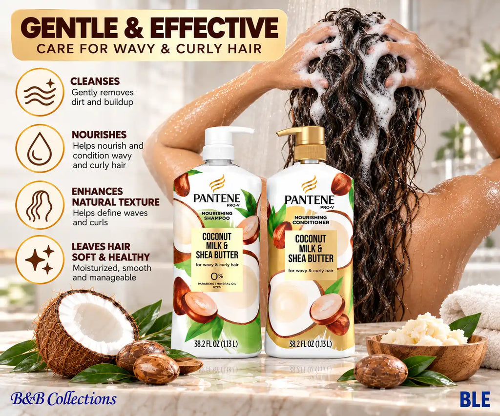 Pantene Pro-V Nourishing Coconut Milk & Shea Butter Shampoo & Conditioner Set, for Wavy & Curly Hair, 38.2 fl oz Each, 2 Pack
