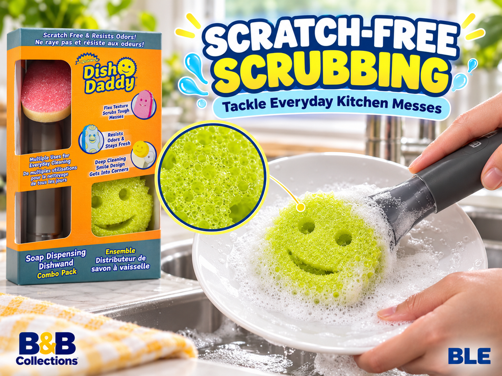 Dish Daddy Soap Dispensing Dishwand Combo Pack, Scratch-Free Scrubbing, Built-In Soap Dispenser, Reusable Dish Cleaning Brush & Scrubber Set