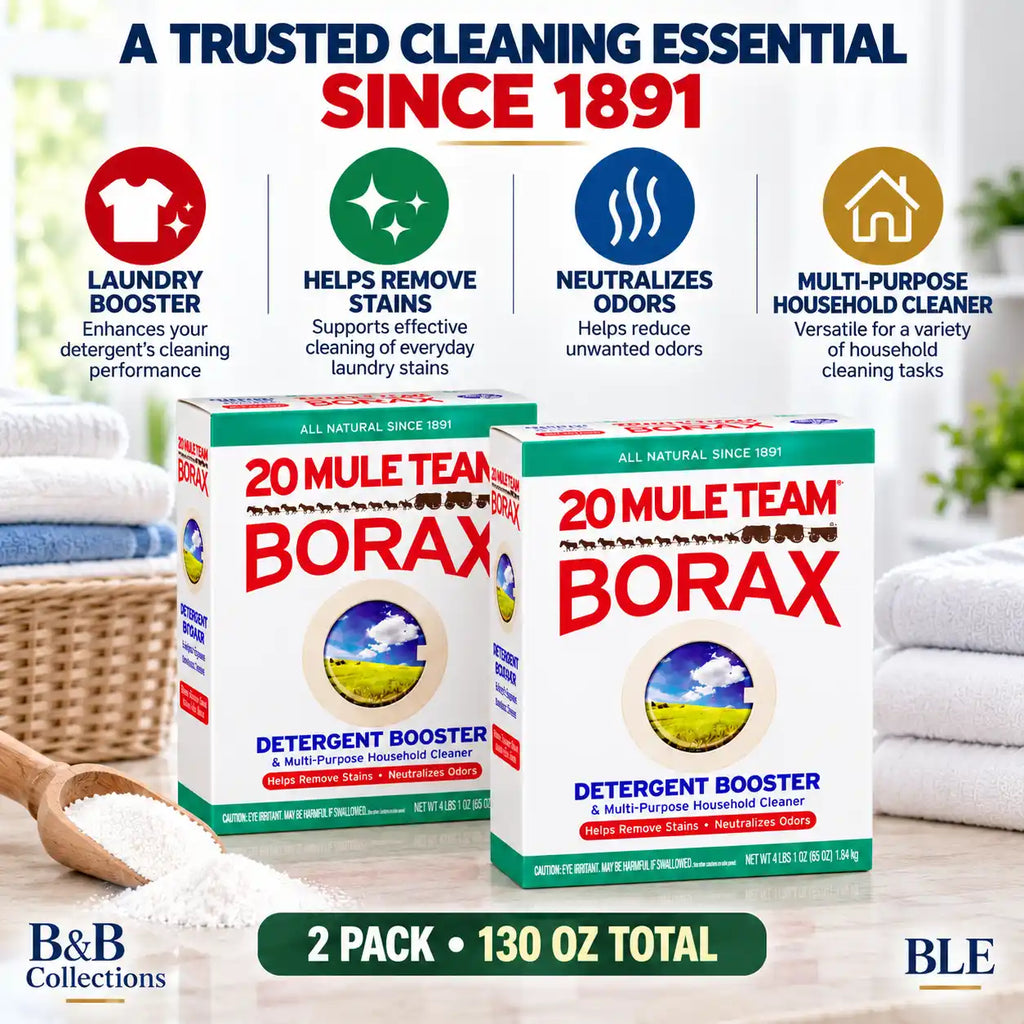 20 Mule Team Borax All Natural Laundry Detergent Booster & Multi-Purpose Household Cleaner, Helps Remove Stains & Neutralize Odors, 65 oz (Pack of 2)