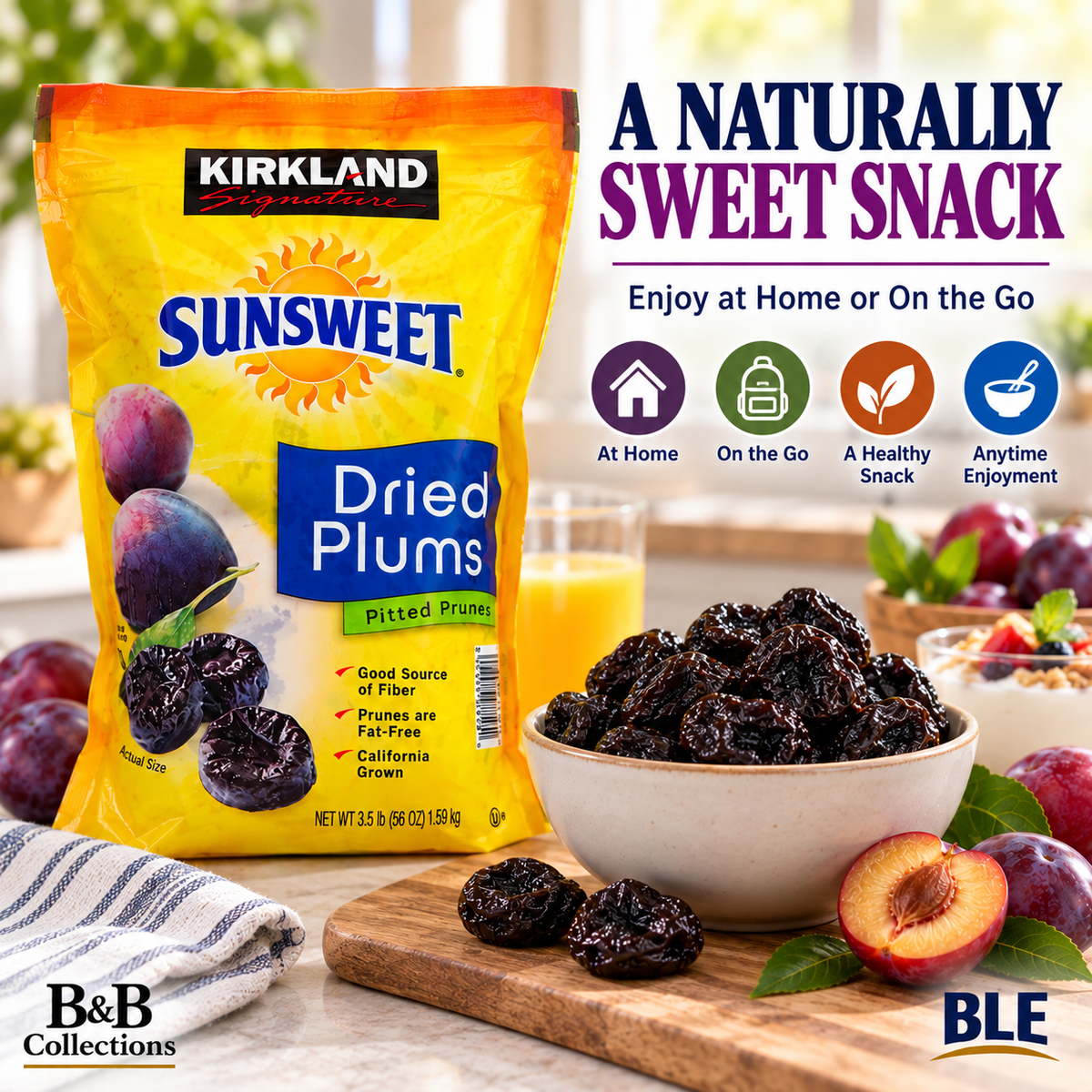 Kirkland Signature Sunsweet Whole Dried Plums, Pitted Prunes, 3.5 lb