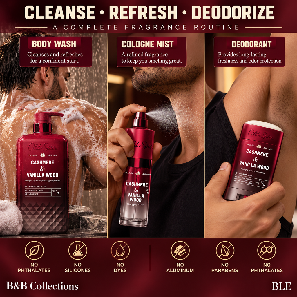 Old Spice The Spice Alchemist Cashmere & Vanilla Wood 3-Piece Gift Set, Body Wash 20 fl oz, Cologne Mist 3.8 fl oz & Deodorant 3 oz