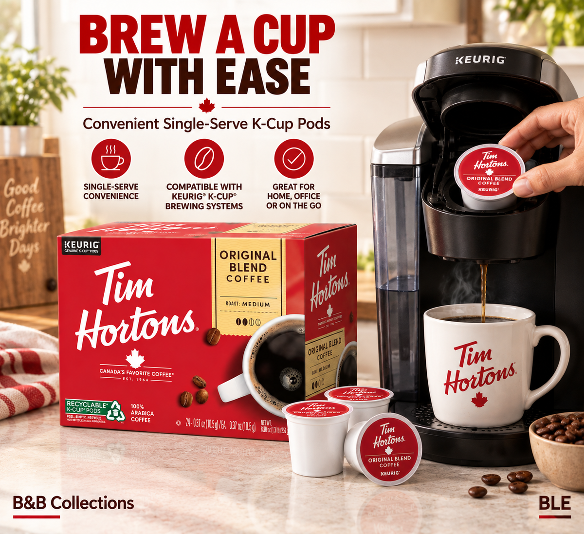 Tim Hortons Original Blend Medium Roast Coffee K-Cup Pods, 100% Arabica Coffee, 110 Count