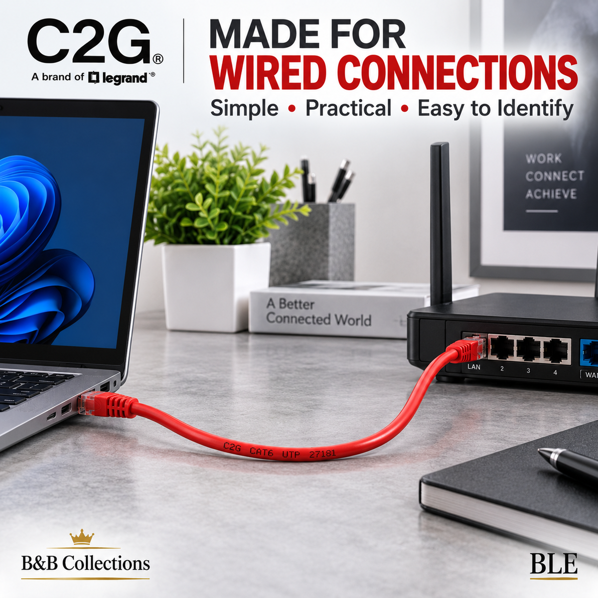 C2G 3ft Cat6 Snagless Unshielded (UTP) Ethernet Network Patch Cable, Red