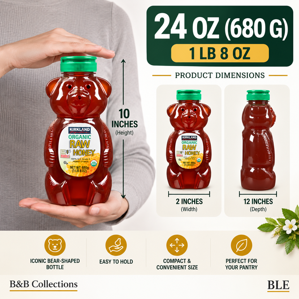 Kirkland Signature Organic Raw Honey, Grade A, 24 oz (680 g), Bear-Shaped Squeeze Bottle