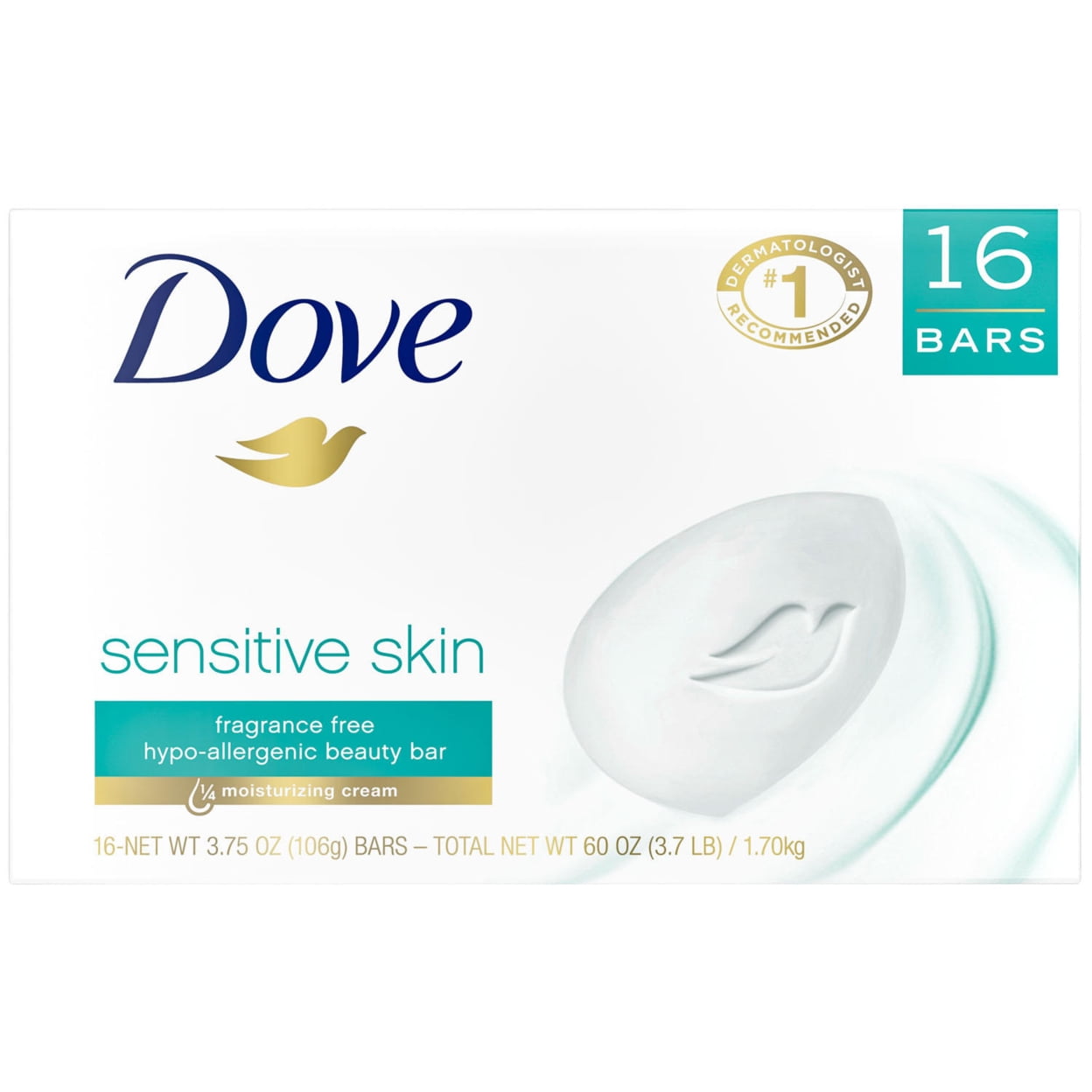 Dove Beauty Bar Sensitive Skin 3.75 Ounce (16 Count)