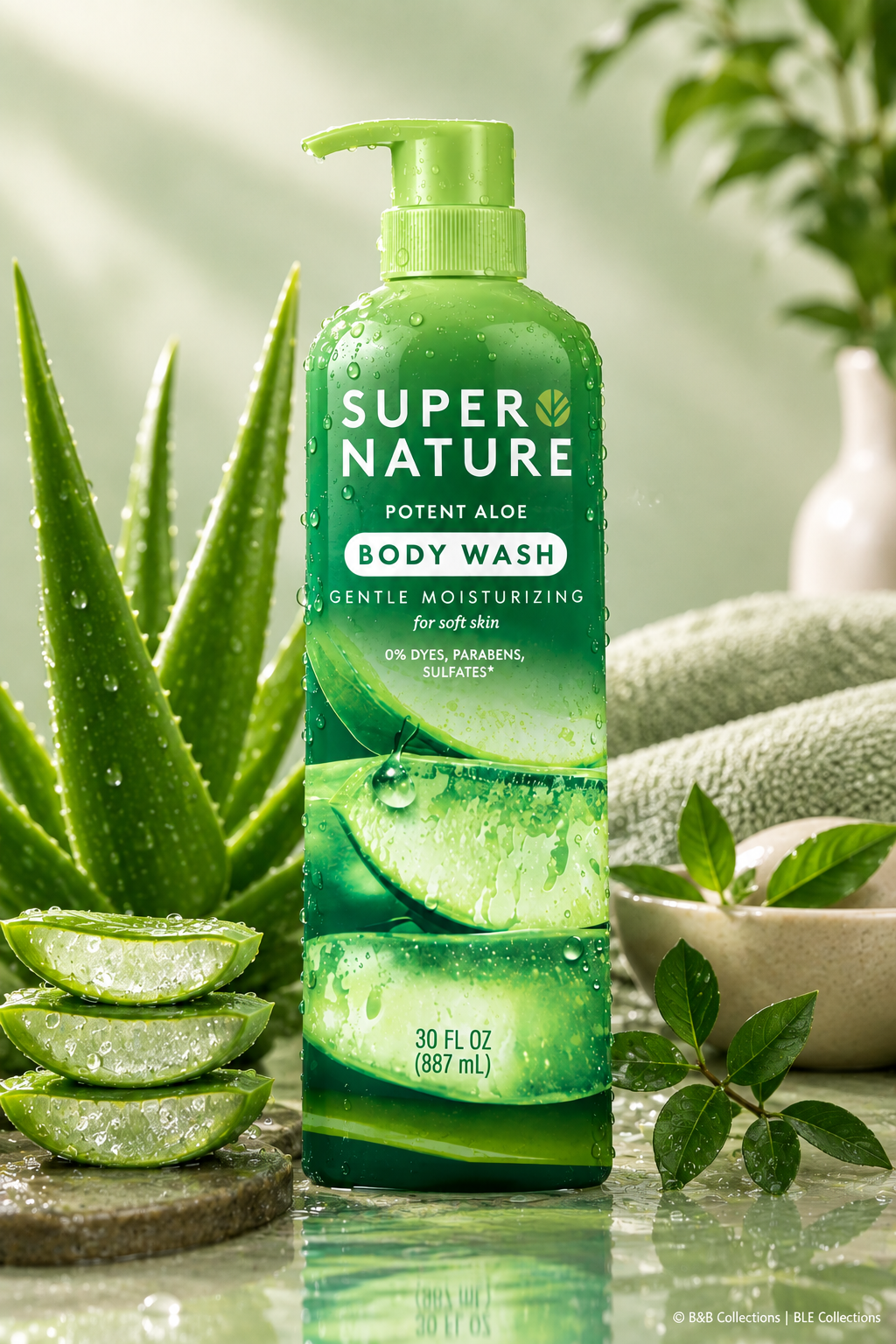 Super Nature Potent Aloe Body Wash, Gentle Moisturizing Body Cleanser, Aloe Vera, Sulfate Free, 30 fl oz