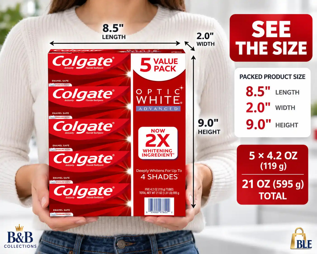 Colgate Optic White Advanced Whitening Fluoride Toothpaste, Sparkling White, 4.2 oz Tubes, 5 Pack, 21 oz Total