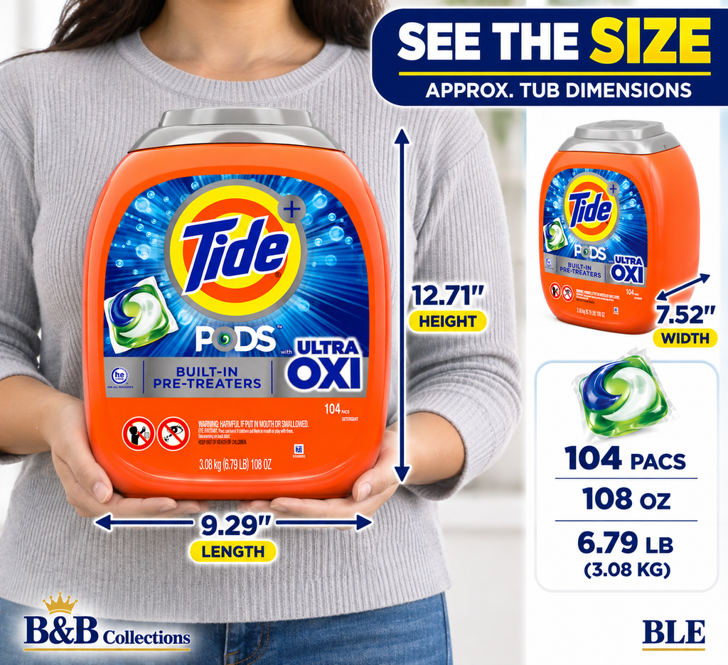Tide PODS + Ultra OXI Laundry Detergent Pacs, Built-In Pre-Treaters, HE Compatible, 104 Count, 108 oz