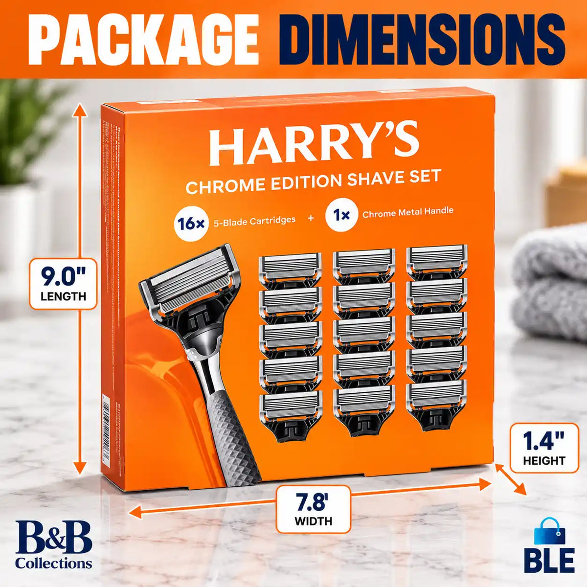 Harry’s Chrome Edition Shave Set, Chrome Metal Razor Handle + 16 Five-Blade Cartridges, 17-Piece Men’s Shaving Set