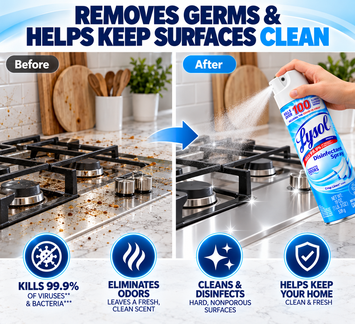Lysol Disinfectant Spray, Sanitizing and Antibacterial Spray, Deodorizer, Crisp Linen, 19 oz (Pack of 2)