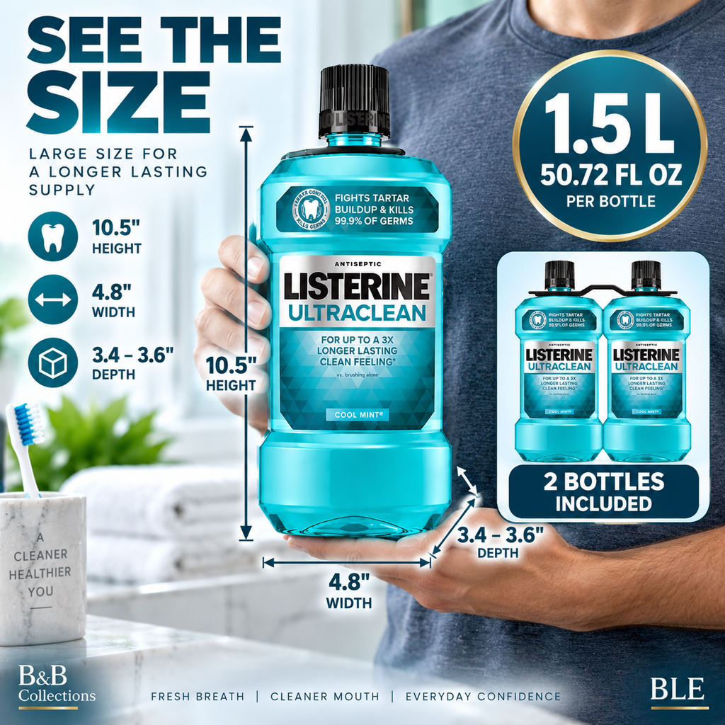 Listerine Ultraclean Antiseptic Mouthwash, Cool Mint, 1.5 L / 50.72 fl oz Each, Pack of 2