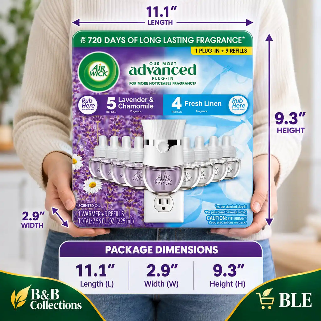 Air Wick Advanced Plug-In Scented Oil Air Freshener Starter Kit, Lavender & Chamomile and Fresh Linen, 1 Warmer + 9 Refills, Up to 720 Days of Fragrance, 7.56 fl oz