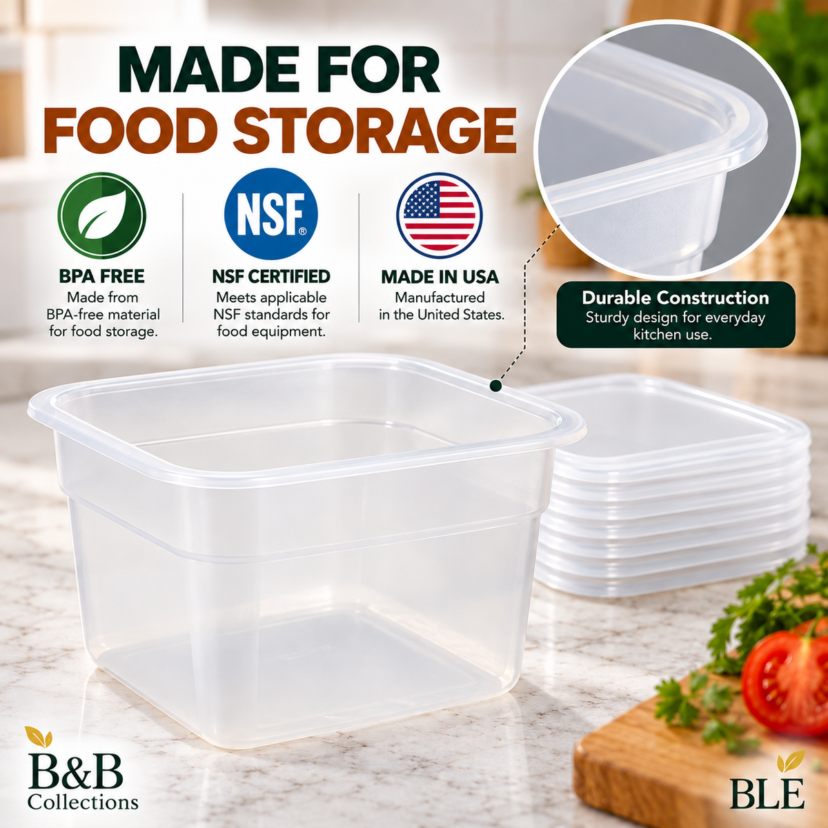 Cambro Food Storage Containers with Lids, 16-Piece Set, BPA-Free, NSF Certified, Made in USA, Clear Square Containers, 0.5 QT & 1 QT