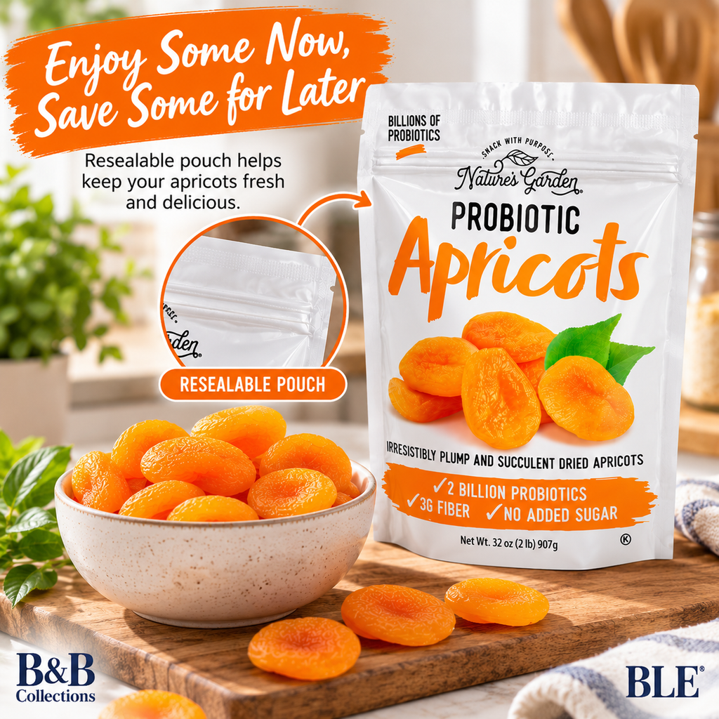 Nature's Garden Probiotic Dried Apricots, No Added Sugar, 2 Billion Probiotics, Good Source of Fiber, 32 oz (2 lb)