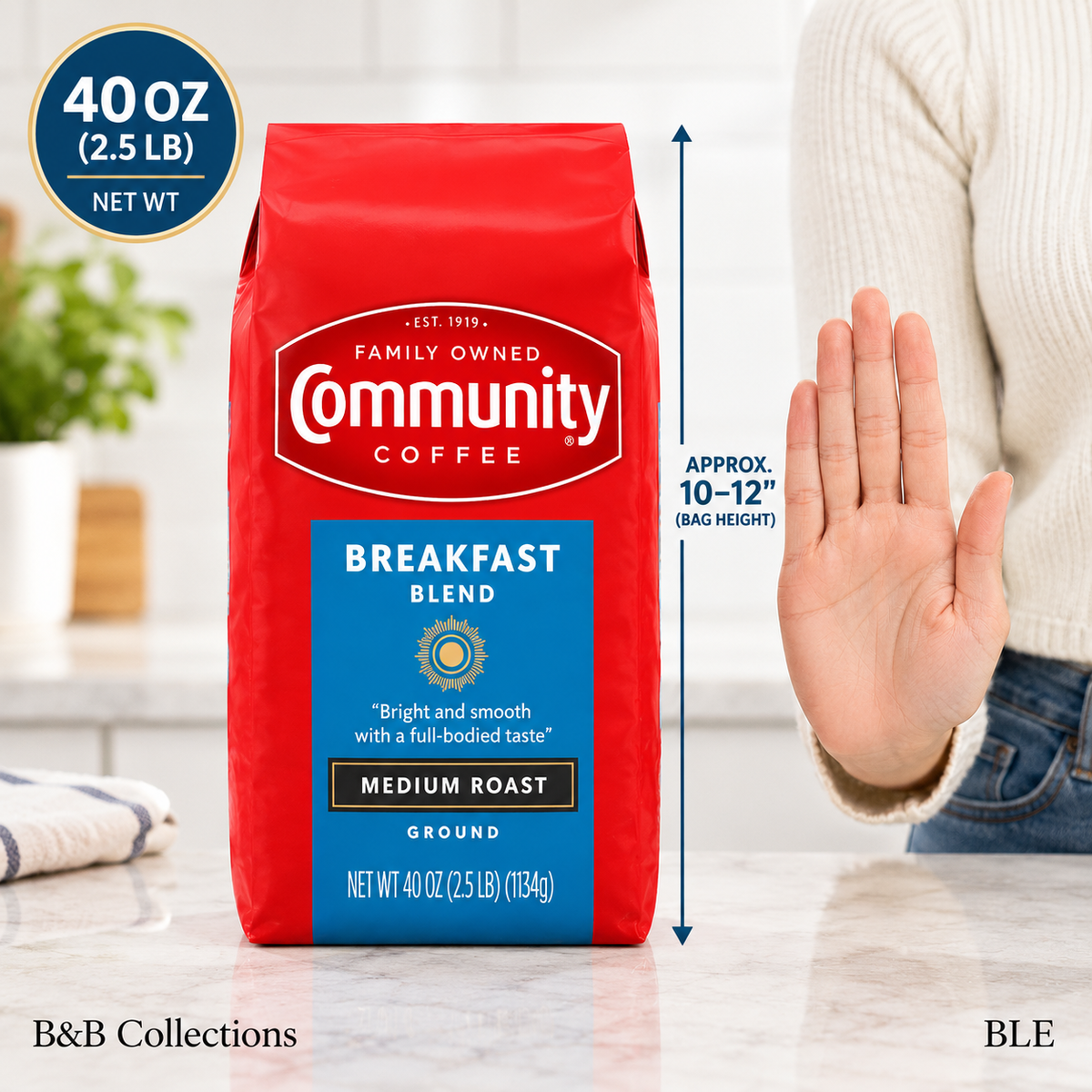 Community Coffee Breakfast Blend Medium Roast Ground Coffee, 40 oz (2.5 lb), Bright & Smooth, Full-Bodied Flavor