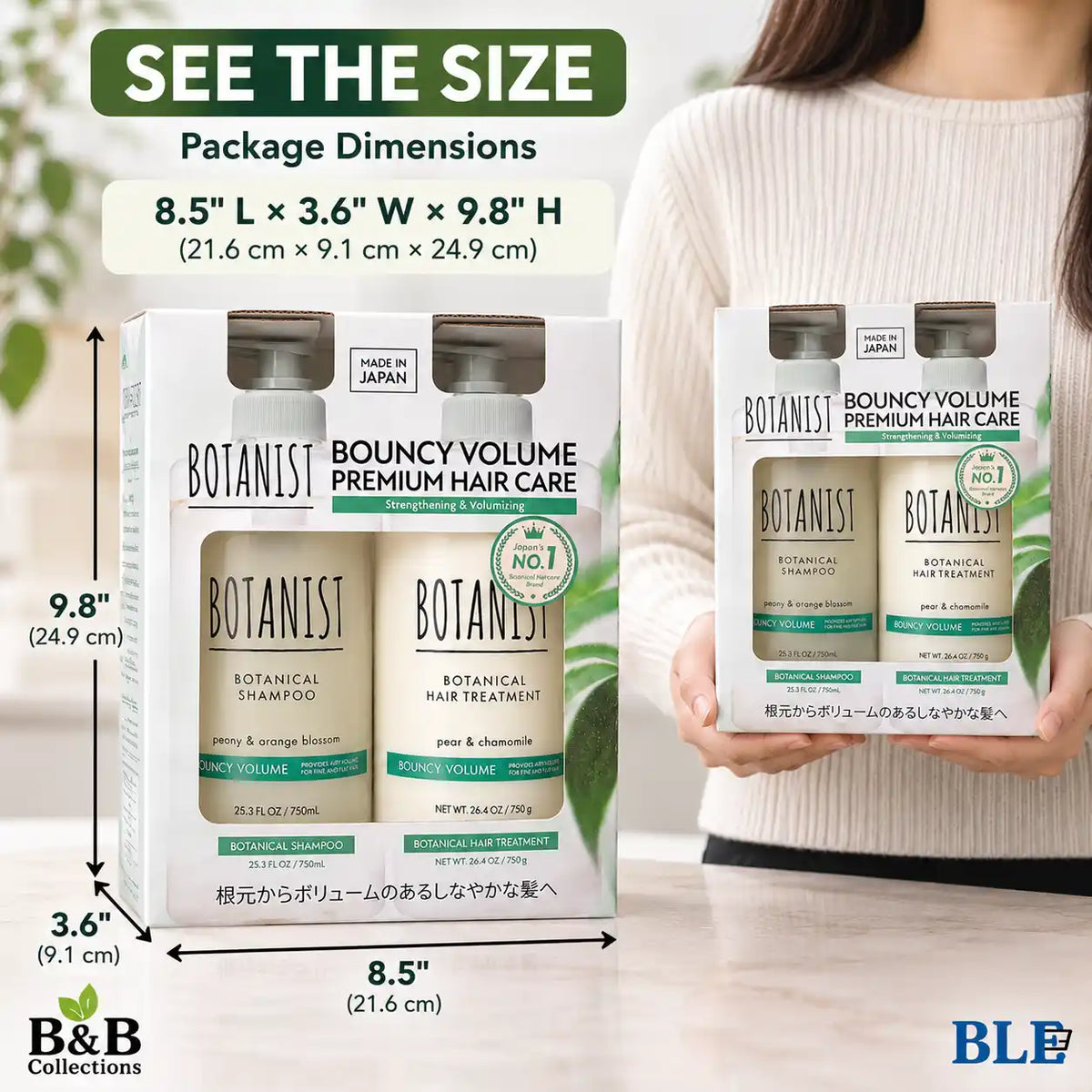 BOTANIST Bouncy Volume Premium Hair Care Set, Botanical Shampoo Peony & Orange Blossom and Hair Treatment Pear & Chamomile, 750 mL Each, 2-Piece Set, Made in Japan
