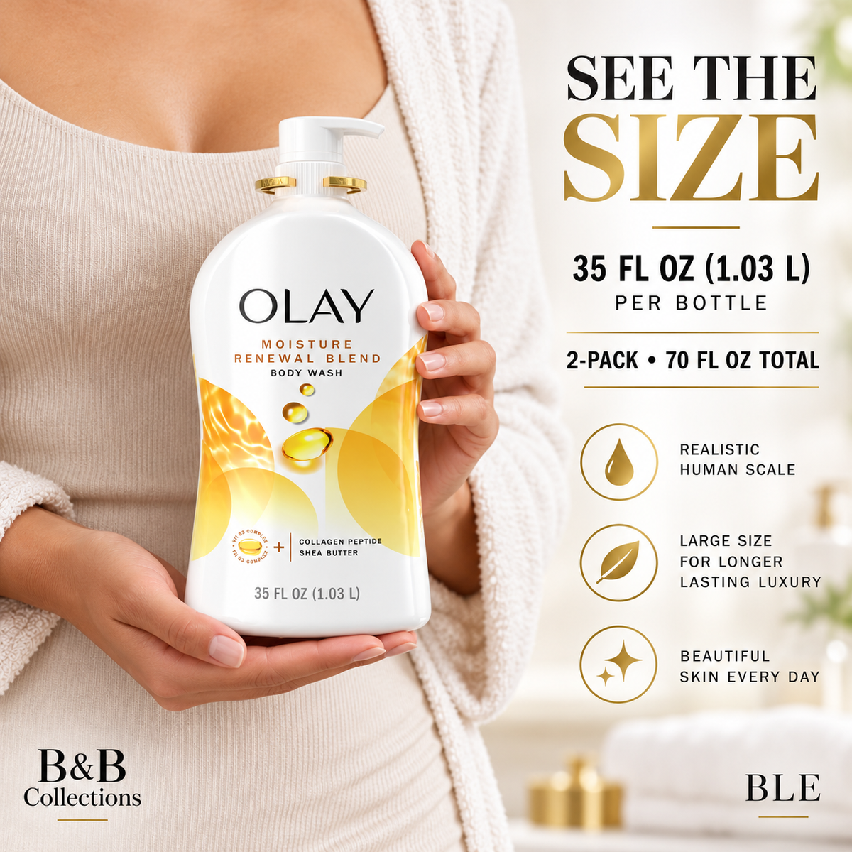 Olay Ultra Moisture Renewal Blend Body Wash with Collagen Peptide & Shea Butter, Moisturizing Body Cleanser, 35 fl oz Each, 2-Pack (70 fl oz Total)