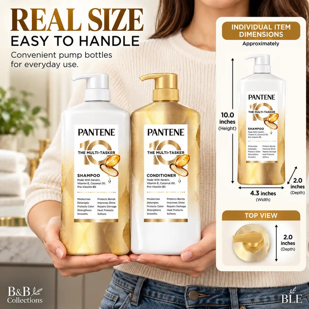 Pantene 10 The Multi-Tasker Shampoo & Conditioner Set, Keratin, Vitamin E, Coconut Oil & Pro-Vitamin B5, Moisturizing, Strengthening & Smoothing Hair Care, 2-Piece Set