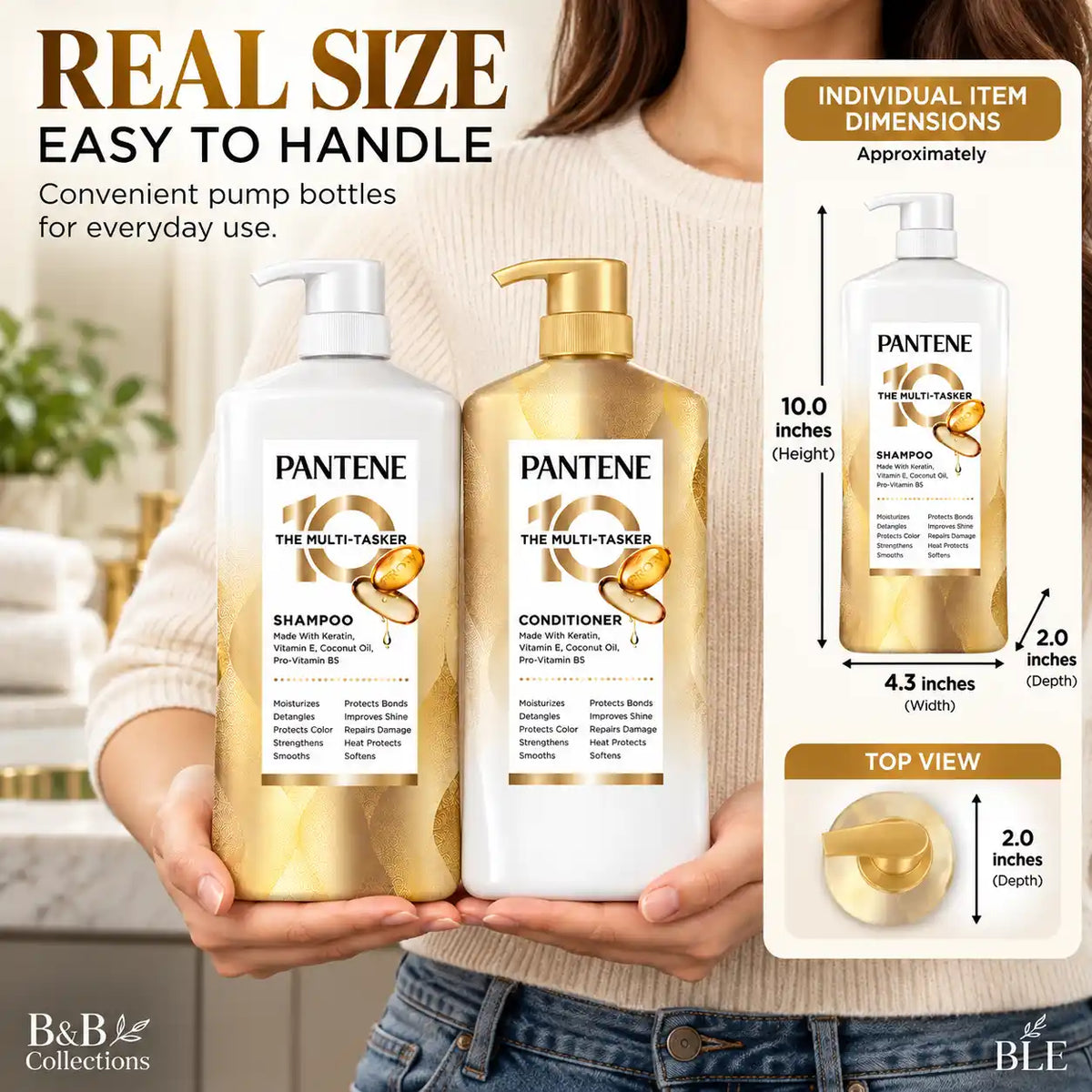 Pantene 10 The Multi-Tasker Shampoo & Conditioner Set, Keratin, Vitamin E, Coconut Oil & Pro-Vitamin B5, Moisturizing, Strengthening & Smoothing Hair Care, 2-Piece Set