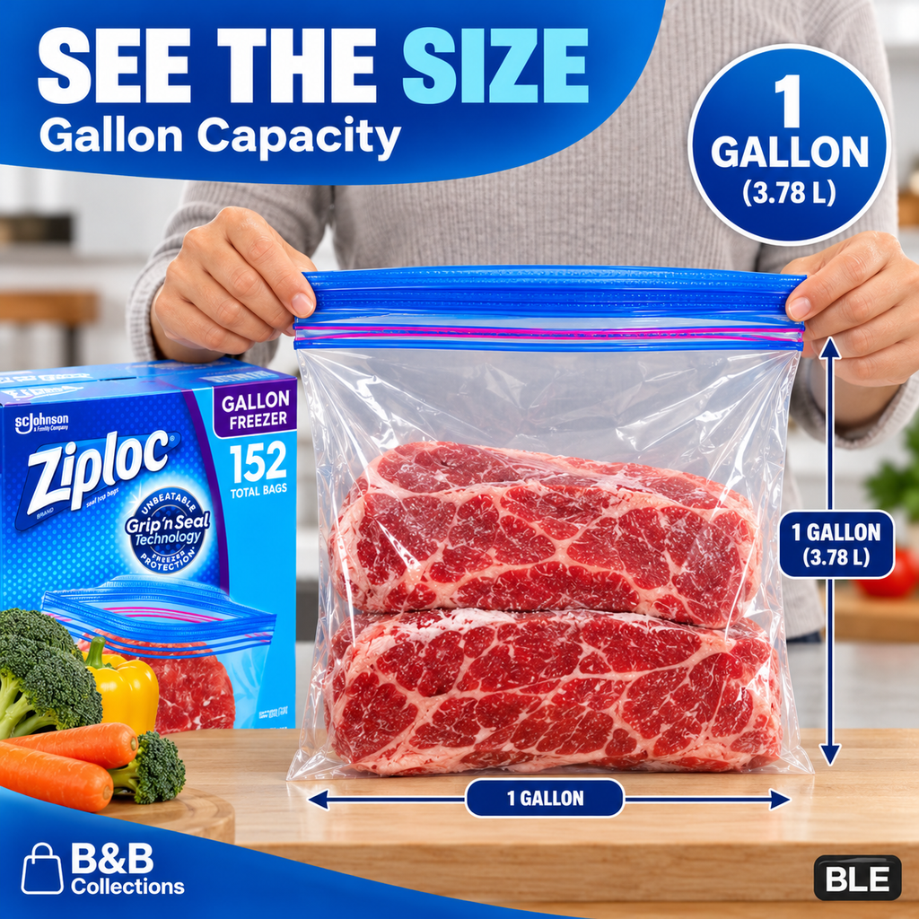Ziploc Gallon Freezer Bags, Double Zipper Grip 'n Seal Technology, Easy Open Tabs, Freezer-Safe Food Storage Bags, 152 Count