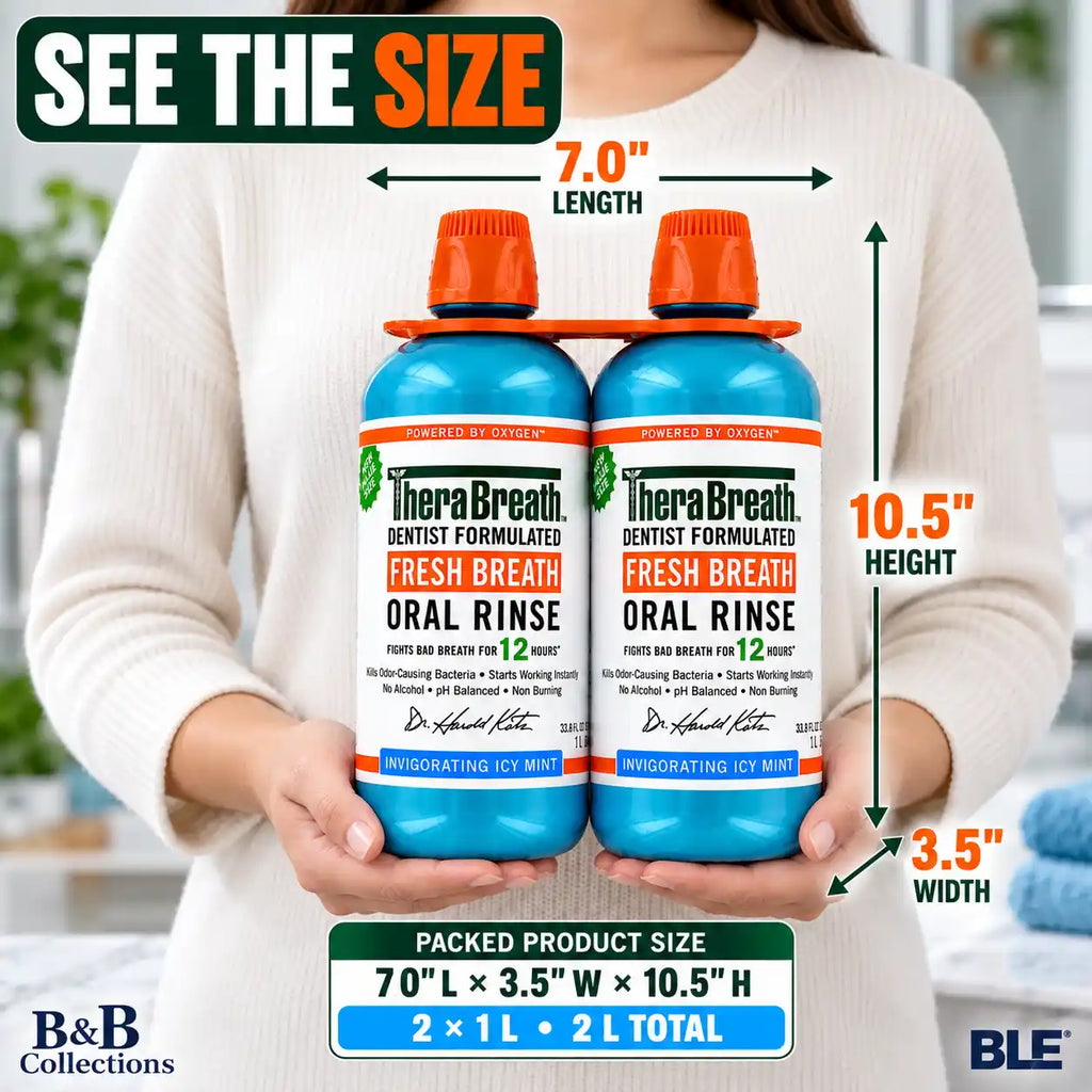 TheraBreath Fresh Breath Oral Rinse, Invigorating Icy Mint, Alcohol-Free Mouthwash, 1 L Bottles, 2 Pack