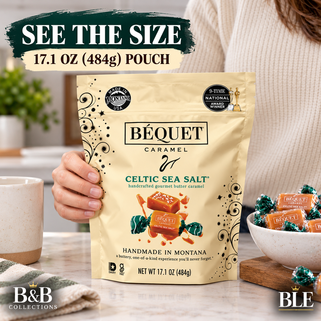 Béquet Caramel Celtic Sea Salt Gourmet Butter Caramels, Handcrafted Soft Caramel Candy, Made in Montana, 17.1 oz (484g)