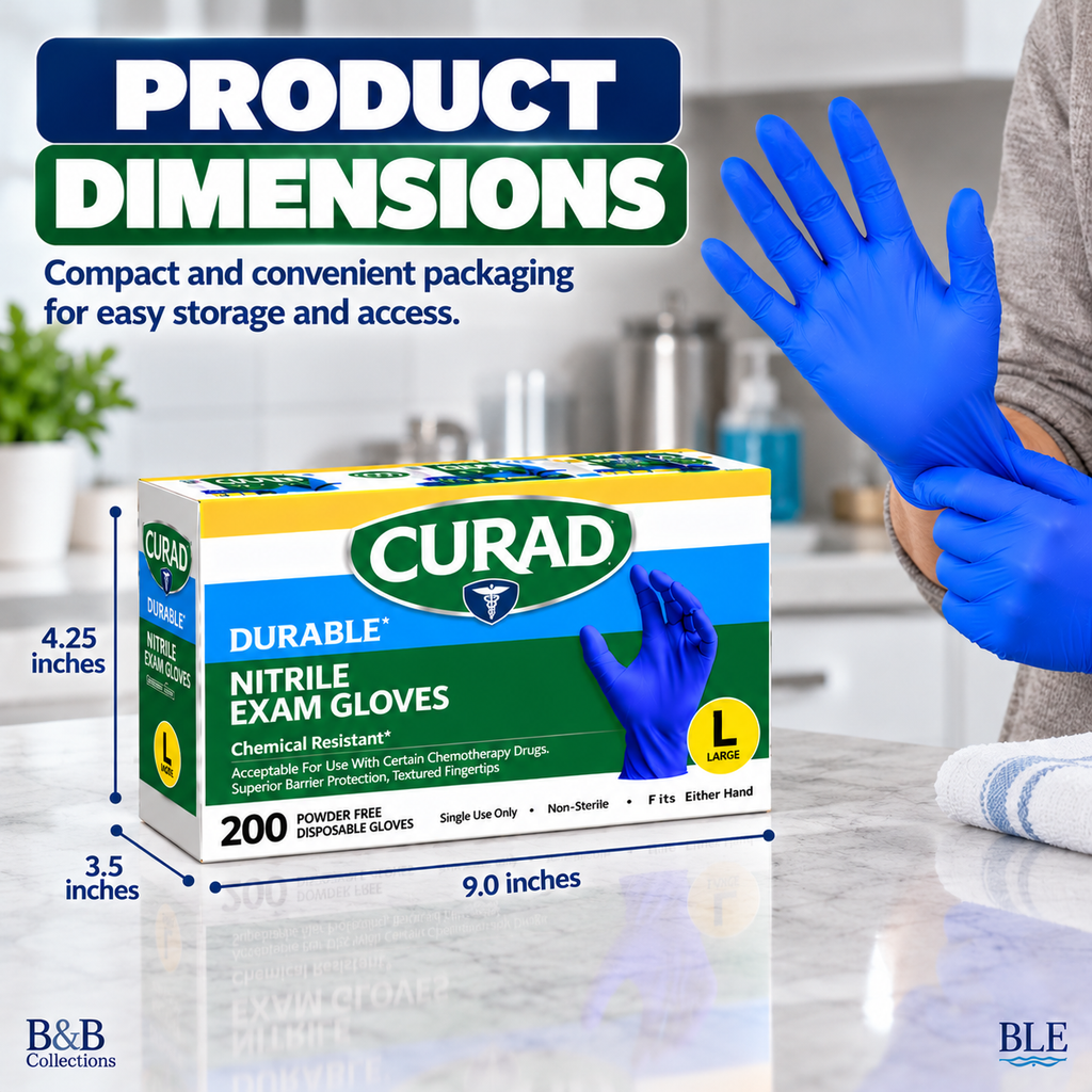 CURAD Durable Nitrile Exam Gloves, Large, Powder-Free, Chemical Resistant, Latex-Free, Disposable, Non-Sterile, 600 Count (3 Boxes of 200)
