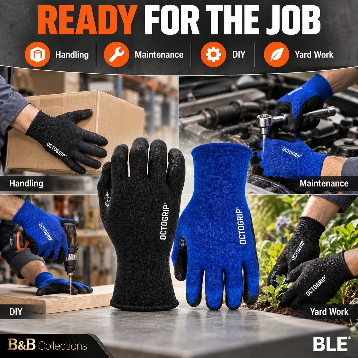 Octogrip Nitrile Coated Work Gloves, 18 Gauge Breathable Touchscreen Work Gloves, Size Large, 6 Pairs