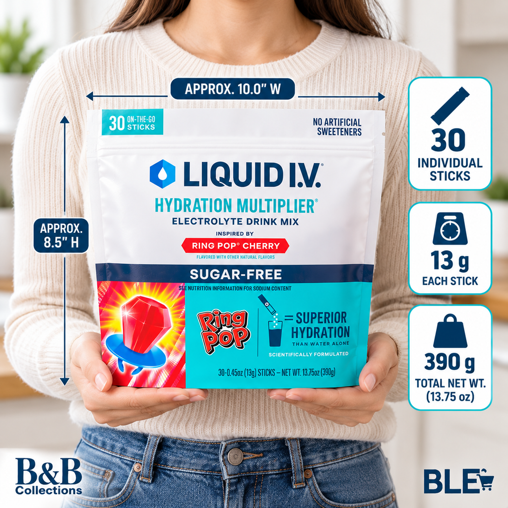 Liquid I.V. Hydration Multiplier Sugar-Free Electrolyte Drink Mix, Ring Pop Cherry Flavor, 30 Individual Stick Packs, Resealable Pouch