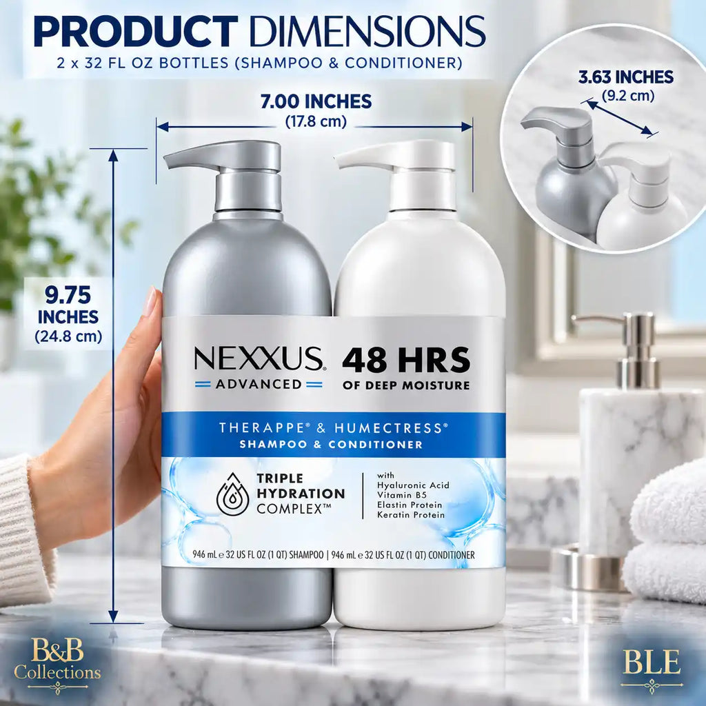 Nexxus Advanced Therappe & Humectress Shampoo and Conditioner Set, Triple Hydration Complex with Hyaluronic Acid, Vitamin B5, Elastin & Keratin Protein, 48-Hour Deep Moisture, 32 fl oz Each, 2-Pack