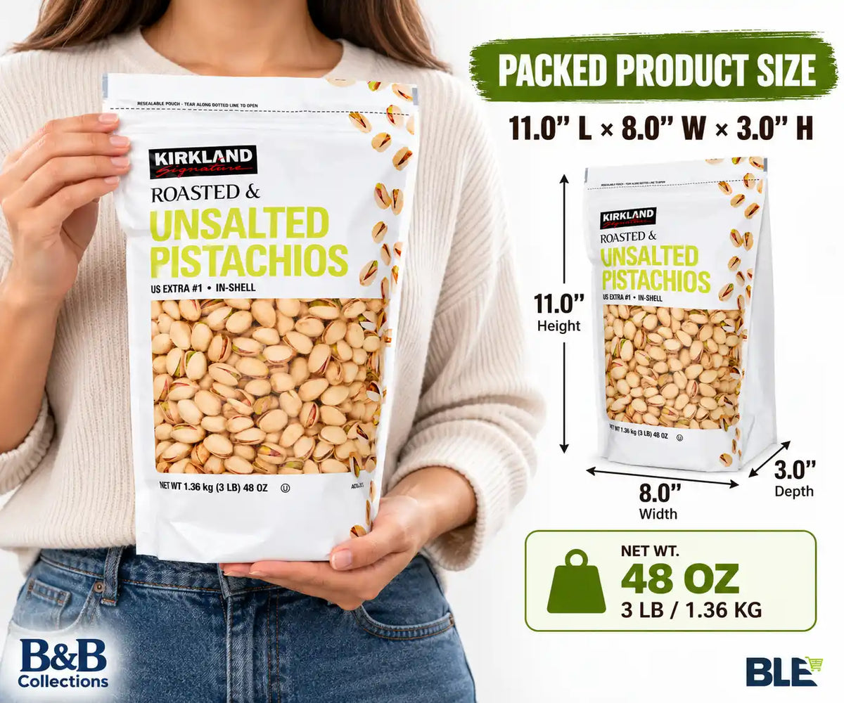 Kirkland Signature Roasted & Unsalted Pistachios, US Extra #1 In-Shell, Resealable Pouch, 48 oz (3 lb / 1.36 kg)