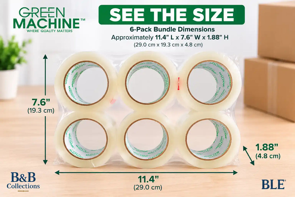 Green Machine C180 Clear Packing Tape, 48mm x 100m (1.88 in x 109.3 Yards), Packaging and Shipping Tape, 6 Rolls