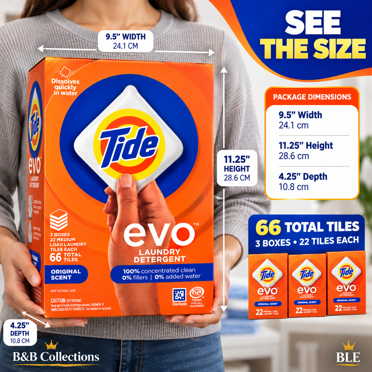 Tide evo Laundry Detergent Tiles, Original Scent, Quick Dissolve, HE Compatible, 66 Count