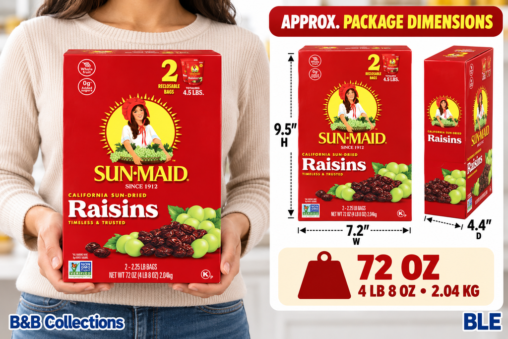Sun-Maid California Sun-Dried Raisins, Whole Fruit, 0g Added Sugars, Resealable Bags, 2.25 lb Each, 2 Count, 72 oz Total