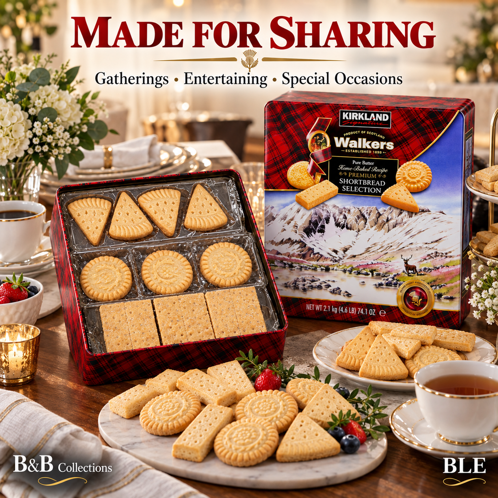 Kirkland Signature Premium Shortbread Selection by Walkers, 4.6 lb (2.1 kg) – Assorted Pure Butter Scottish Shortbread Cookies in Collectible Tin