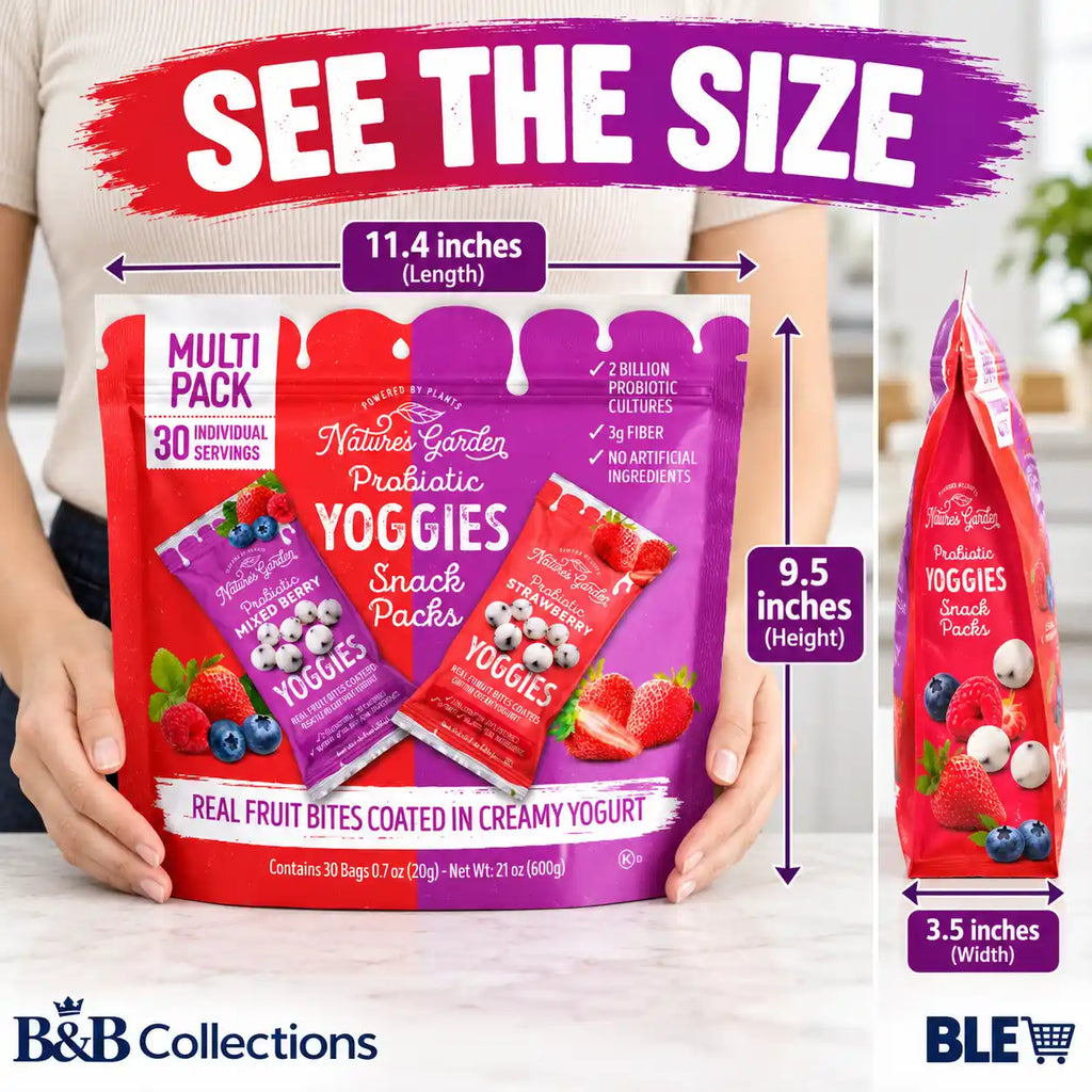 Nature’s Garden Probiotic Yoggies Snack Packs, Strawberry & Blueberry Yogurt-Coated Fruit Bites, 2 Billion Probiotic Cultures, 3g Fiber, 30 Individual Bags, 21 oz
