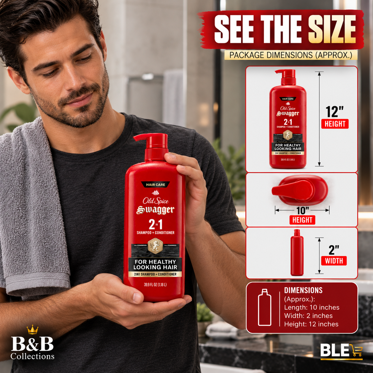 Old Spice Swagger 2-in-1 Shampoo and Conditioner for Men, Cedarwood Scent, For Healthy Looking Hair, 39.9 fl oz