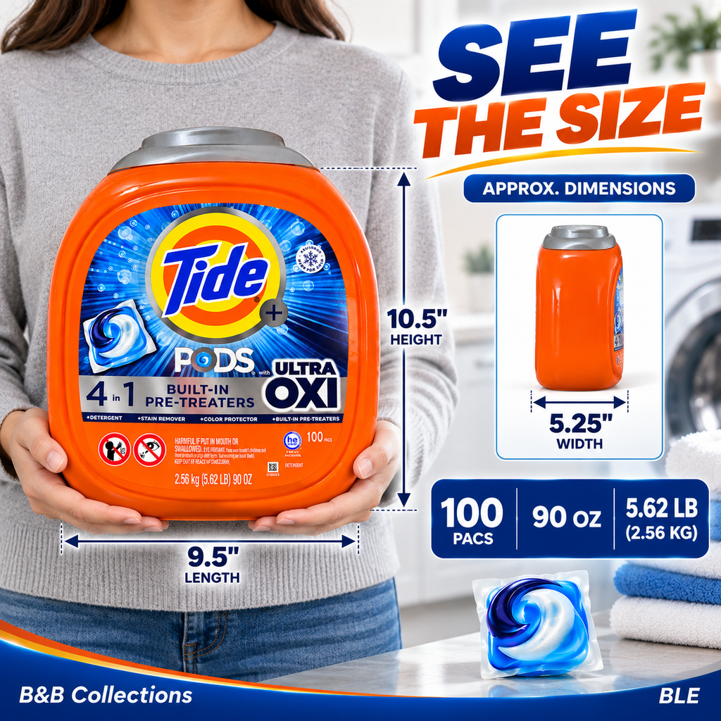 Tide PODS + Ultra OXI Laundry Detergent Pacs, 4-in-1 with Built-In Pre-Treaters, HE Compatible, 100 Count, 90 oz