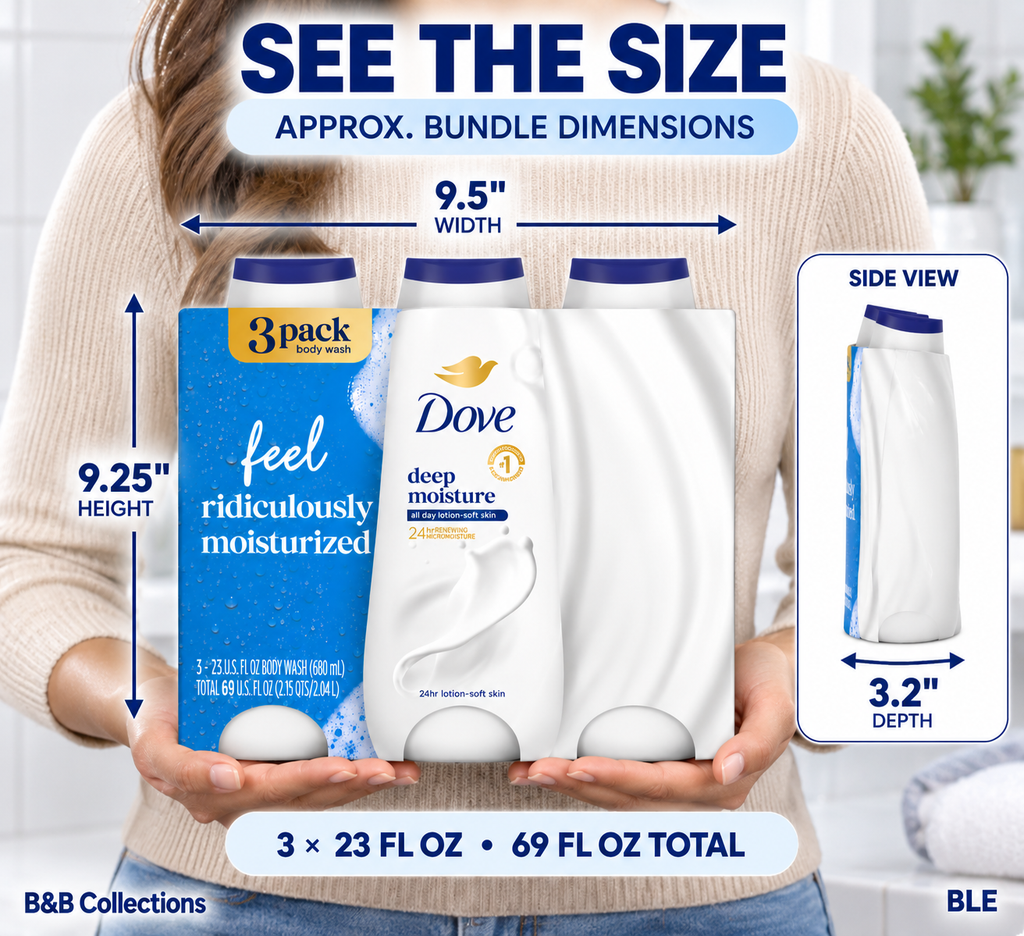 Dove Deep Moisture Body Wash, 24Hr Lotion-Soft Skin, 23 fl oz Each, 3 Pack, 69 fl oz Total