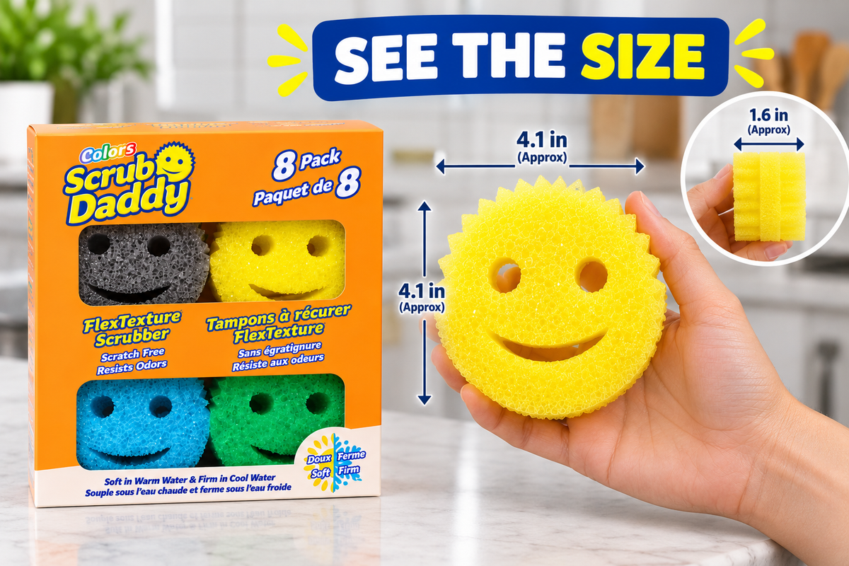 Scrub Daddy Colors Variety Pack, 8 Count, FlexTexture Scratch-Free Scrub Sponges, Odor-Resistant, Firm in Cold Water & Soft in Warm Water, Multicolor