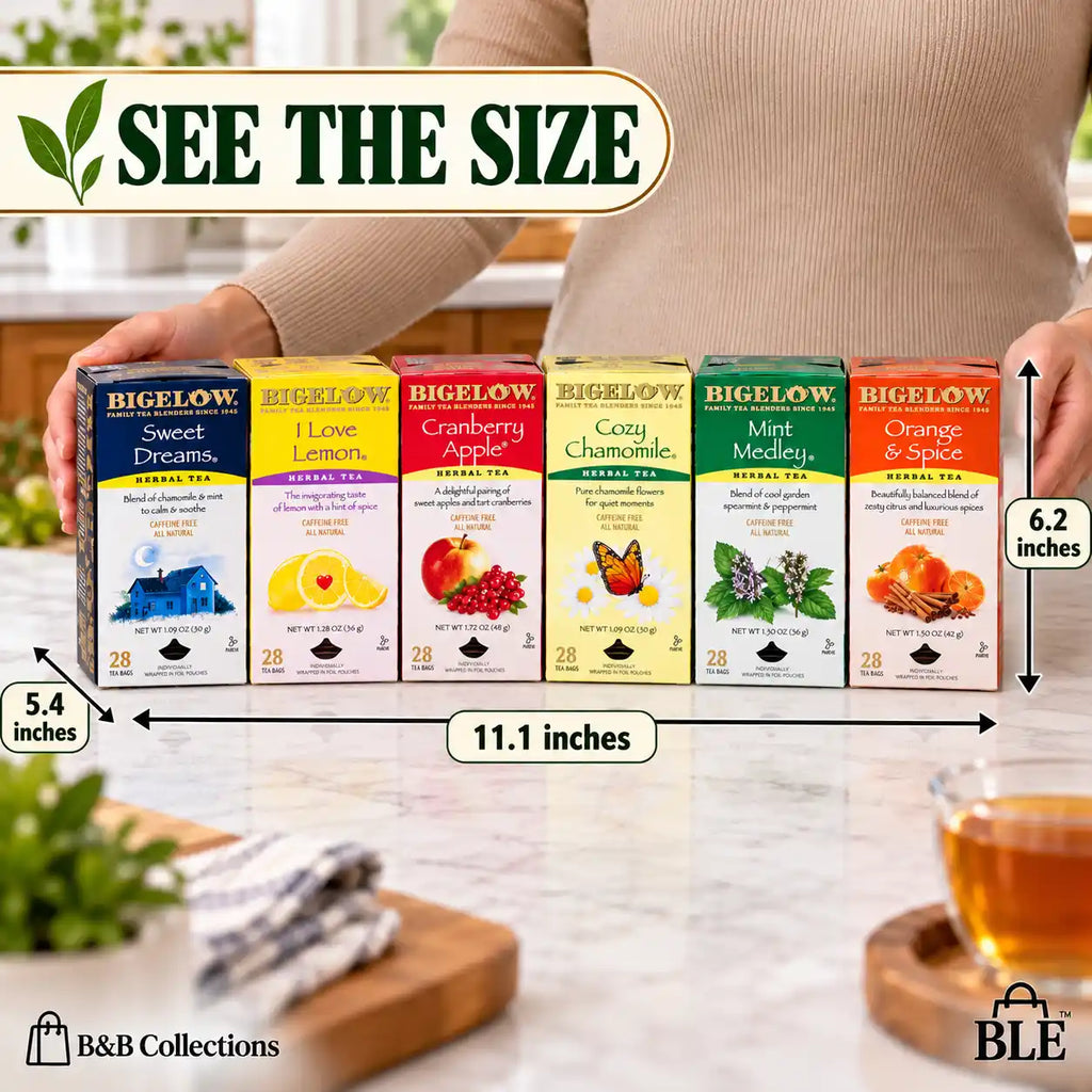 Bigelow Herbal Tea Variety Pack, 6 Assorted Flavors, Sweet Dreams, I Love Lemon, Cranberry Apple, Cozy Chamomile, Mint Medley & Orange & Spice, Caffeine-Free Herbal Tea