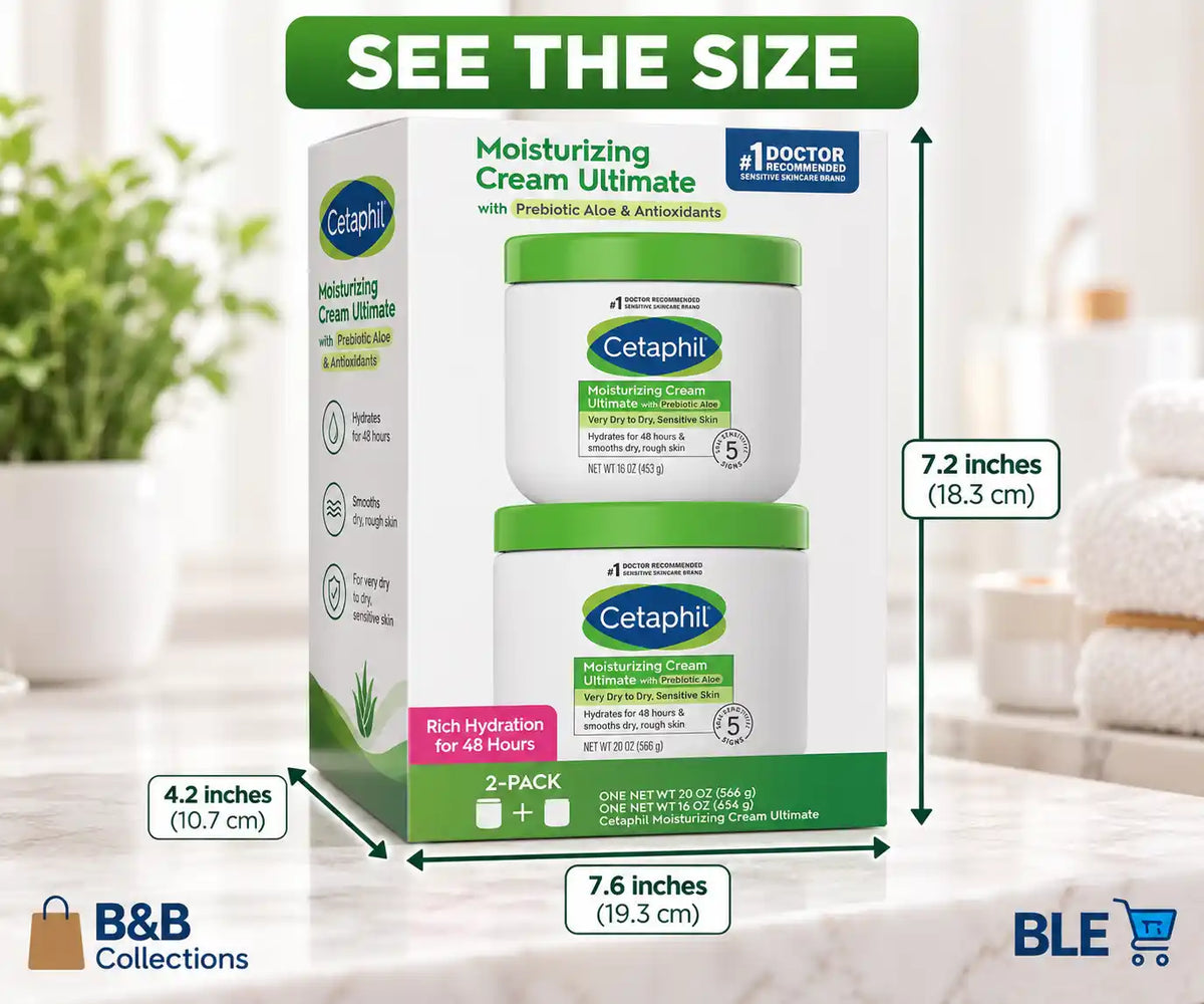 Cetaphil Moisturizing Cream Ultimate with Prebiotic Aloe & Antioxidants, Very Dry to Dry Sensitive Skin, 48-Hour Hydration, 20 oz + 16 oz, 2 Pack, 36 oz Total